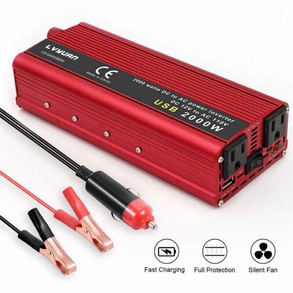 【新品】カーインバーター2000W DC12V AC100V送料無料 修正正弦波