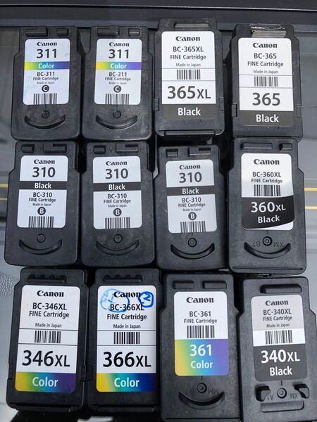 Canon 空 インクカートリッジ BC-311 365 360 346 366 361 340 合計12個 キャノン 使用済み
