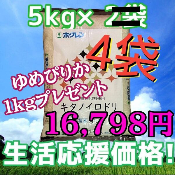 ホクレン キタノイロドリ 5kg×4袋 計20kg 精米 北海道産 ブレンド米 白米 お米 ゆめぴりか1kgプレゼント