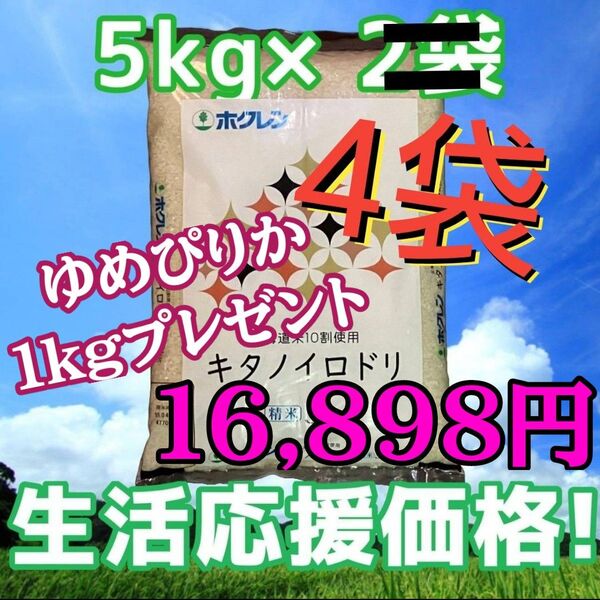 ホクレン キタノイロドリ 5kg×4袋 計20kg 精米 北海道産 ブレンド米 白米 お米 ゆめぴりか1kgプレゼント