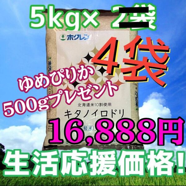 ホクレン キタノイロドリ 5kg×4袋 計20kg 精米 北海道産 ブレンド米 白米 お米 ゆめぴりか500gプレゼント