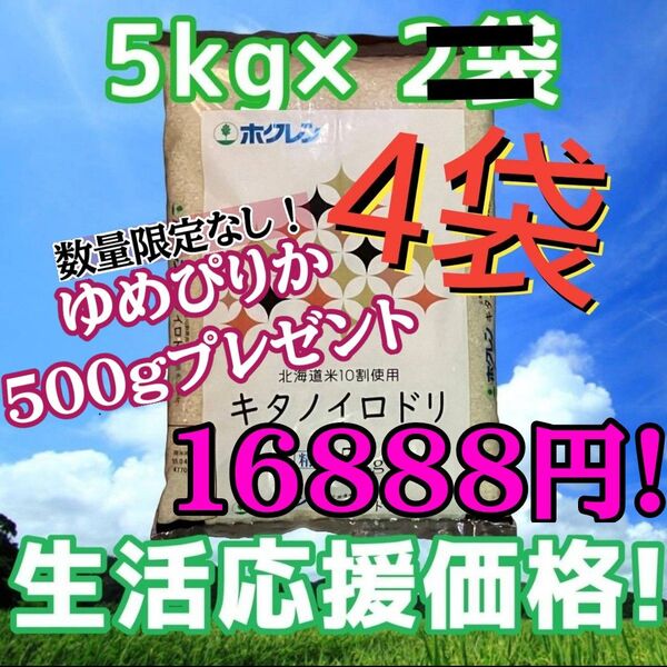 ホクレン キタノイロドリ 5kg×4袋 計20kg 精米 北海道産 ブレンド米 白米 お米 ゆめぴりか500gプレゼント