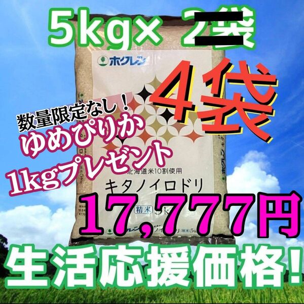 ホクレン キタノイロドリ 5kg×4袋 計20kg 精米 北海道産 ブレンド米 白米 お米 ゆめぴりか1kgプレゼント