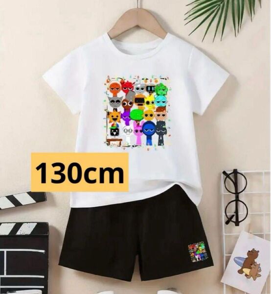 SPRUNKI スプランキー Tシャツ セットアップ 130cm(12) 白黒 上下セット ハーフパンツ 半袖Tシャツ