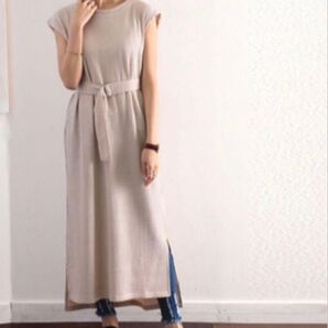 ●クラシカルエルフワッフル生地 ワッフルベルト付きロングワンピース●