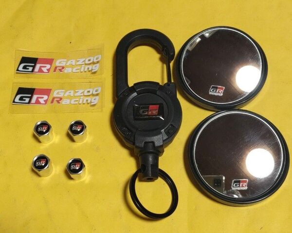 トヨタGR ウイヤーリール アウトドア キーリング&サイドミラー死角補助ミラー&転写ステッカー&バルブキャップセット現品限り。