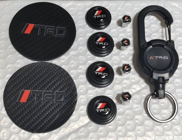 TRD ドリンクホルダーコースター&衝撃吸収ステッカー&ウィアーリールキーリング&バルブキャップセット、通常セット価格2700円