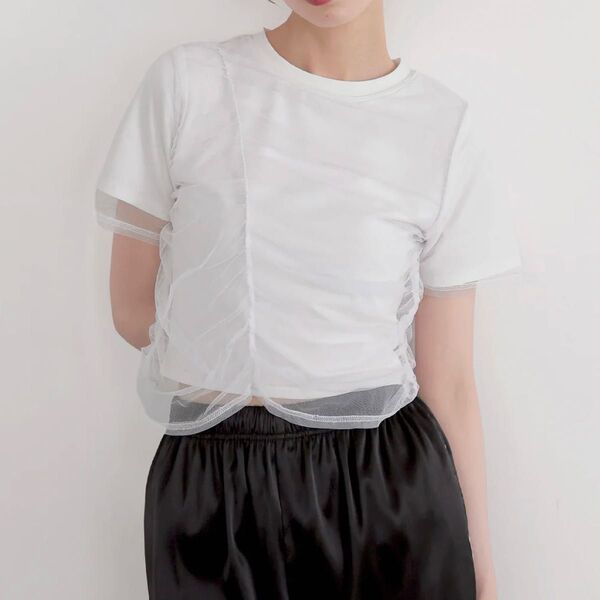 【新品】 リアン シャーリングチュールレイヤードTシャツ オフホワイト リアン 半袖 ホワイト オフホワイト