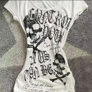 Tシャツ Y2K ピチt フェアリーグランジ 白 スカルパンク 平成ギャル