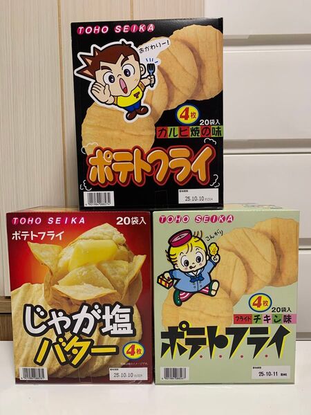 ポテトフライ 東豊製菓 じゃが塩バター カルビ焼 フライドチキン味 3種3箱セット (4枚×20袋×3箱)
