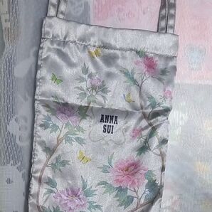 ANNA SUI 巾着袋 シルバー 花柄 蝶々柄