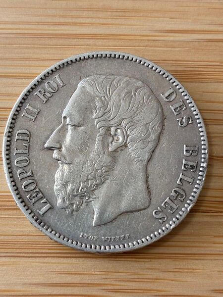 〈本物の銀貨です〉ベルギー 5フラン銀貨 レオポルド2世 1870