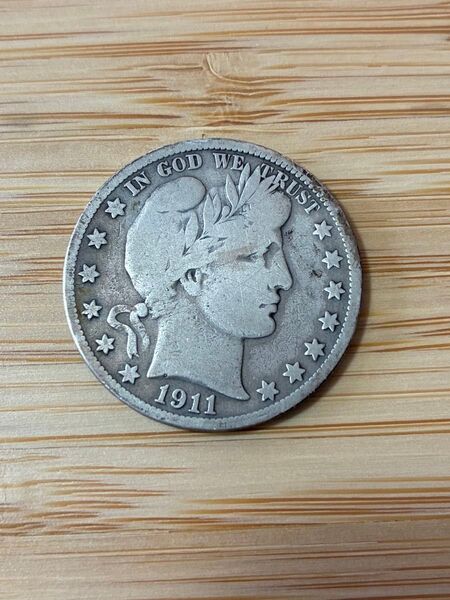 〈本物の銀貨です〉アメリカ 50セント銀貨 バーバーハーフダラー 1911