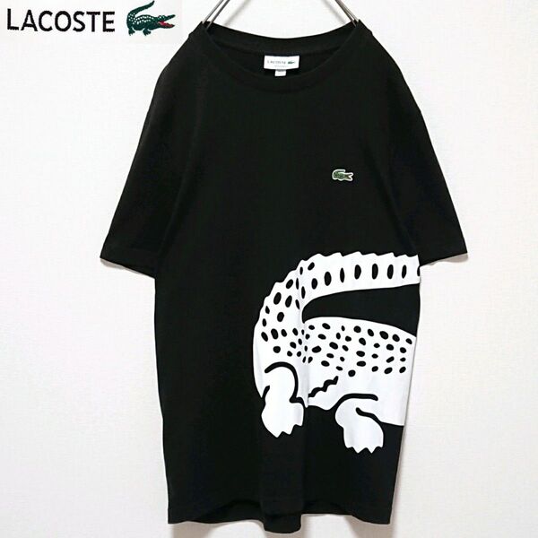 希少 ラコステ 刺繍 デカワニ ロゴ ブラック 半袖 Tシャツ
