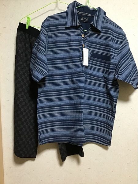 メンズ ルームウェア 半袖シャツ&ハーフパンツ M 上下まとめて 蝉時雨 綿コットン 未使用