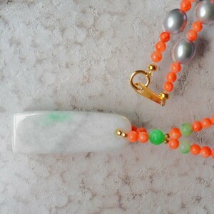  thread fish river .. domestic production coral K18 necklace natural less processing jade Momo ..