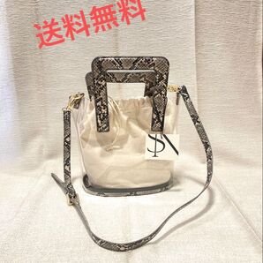クリアバッグ バケツバッグ ショルダーバッグ ハンドバッグ 2way パイソン