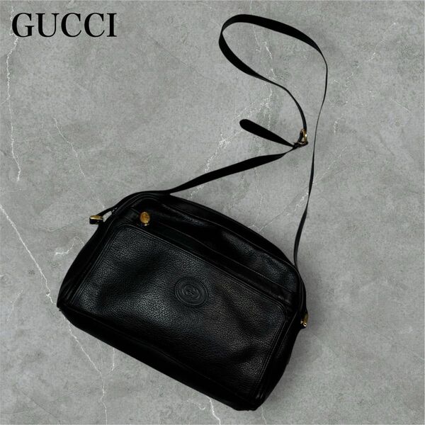 美品!GUCCI オールドグッチ ショルダーバッグ クレスト 斜めがけ可能 黒