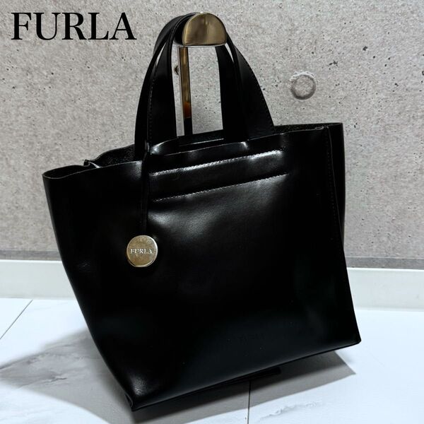 美品!FURLA フルラ ディバイドイット ハンドバッグ トートバッグ 黒
