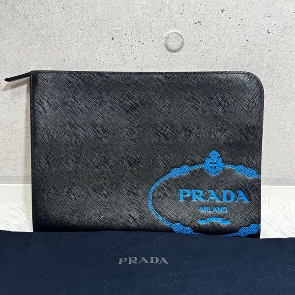 極美品!PRADA プラダ サフィアーノ トラベル クラッチバッグ レザー 黒