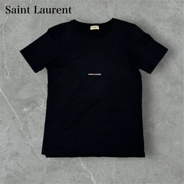 超美品!Saint Laurent サンローラン ロゴ プリント Tシャツ 黒 メンズXS