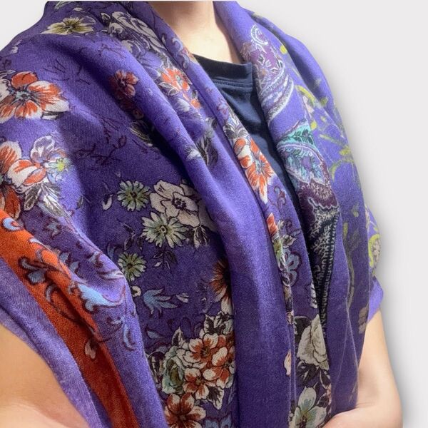 超美品!ETRO エトロ ペイズリー フラワー 大判 ストール カシミヤ100% パープル系