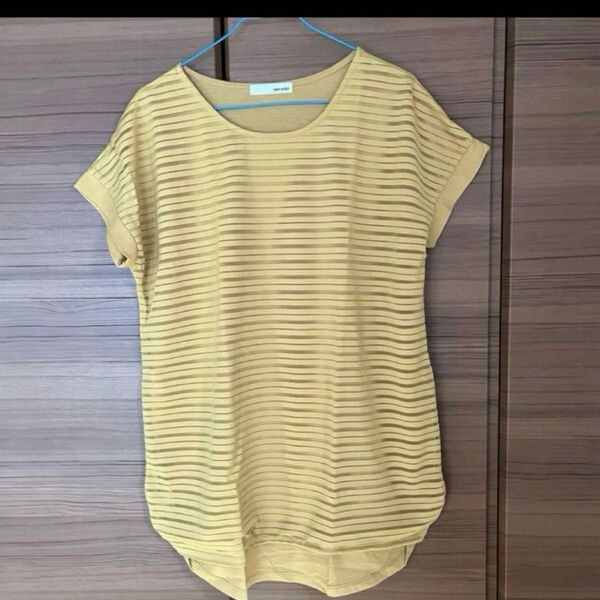 SHOO LA RUE シューラルー ストライプ 半袖 Tシャツ Lサイズ 落ち着いたイエロー系