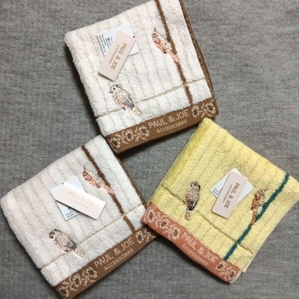 3枚 新品 ポール&ジョー 鳥 刺繍 ハンドタオル