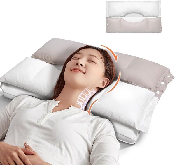 ★安眠枕★人気★二層構造★いびき防止★立体構造★40x60cm★高さ調節可能★丸洗い可能★100%綿材質★ホワイトピンク★