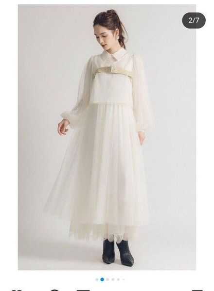 美品Bellevintage レザーベルトデザインワンピースレース 白 現行 ワンピース M