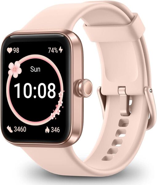 スマートウォッチ レディース 1.69インチ大画面 心拍 活動量計 着信&メッセージ通知 iPhone/アンドロイド対応 ピンク