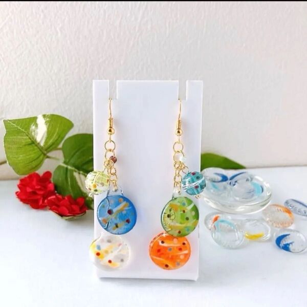 おはじき水風船ピアス カラフルMIX ピアス イヤリング プレゼント ヨーヨー 水風船 祭 和 ハンドメイド おはじき カラフル