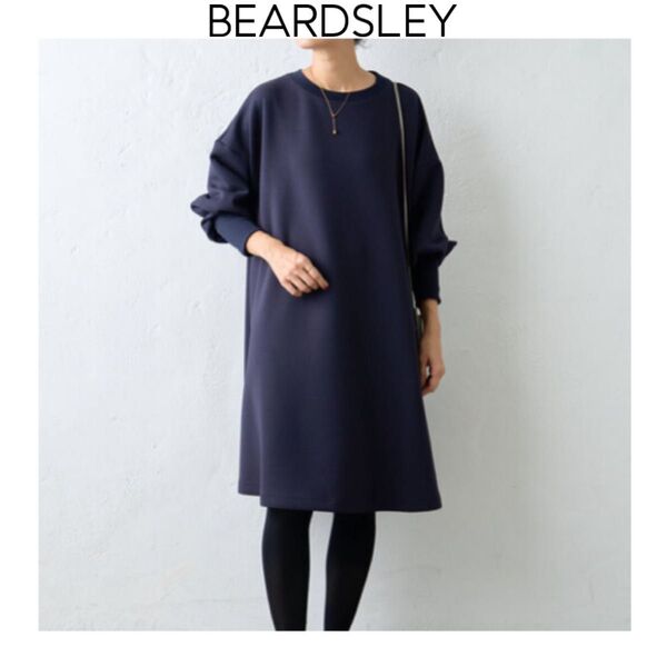 BEARDSLEY 袖パフダンボールワンピース ビアズリー ネイビー 長袖 ボリュームスリーブ チュニック フレアー 紺