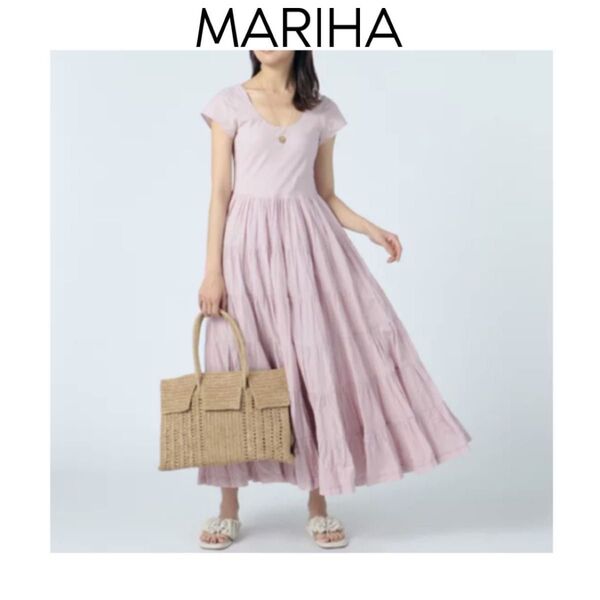MARIHA 草原の虹のドレス ラベンダー マリハ ピンク マキシ丈 ショートスリーブ ティアード 無地 38 M
