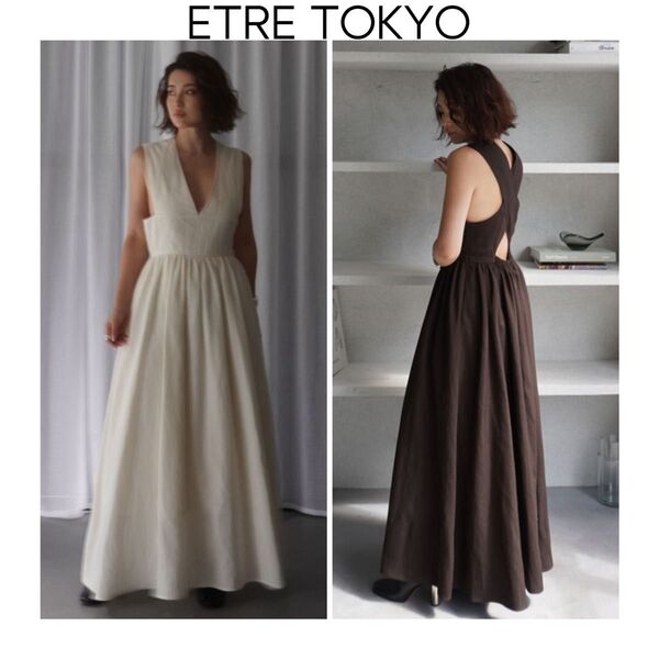 ETRE TOKYO Vネックサロペットワンピース ホワイト エトレトウキョウ ロング ジャンスカ オールシーズン