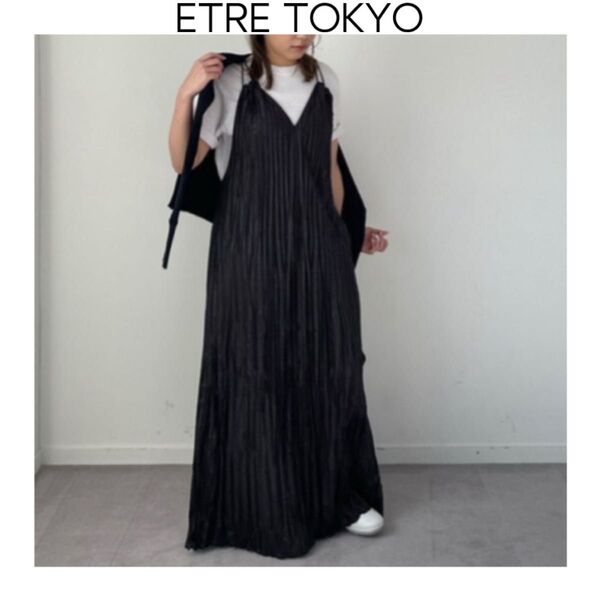 ETRE TOKYO ワッシャープリーツキャミワンピース ブラック エトレトウキョウ 黒 ロング プリーツ カジュアル モード