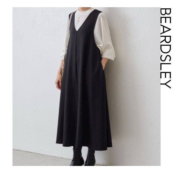 BEARDSLEY ジャンパースカート ブラック ビアズリー ジャンスカ ロング ワンピース 黒 フレアー ノースリーブ