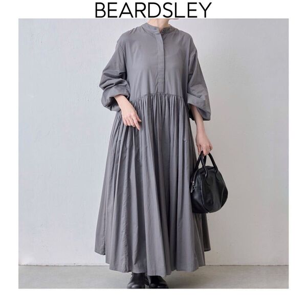BEARDSLEY ビアズリー ギャザーワンピース ダークグレー マキシ丈 シャツワンピース 1 M 長袖 ゆったり 灰色
