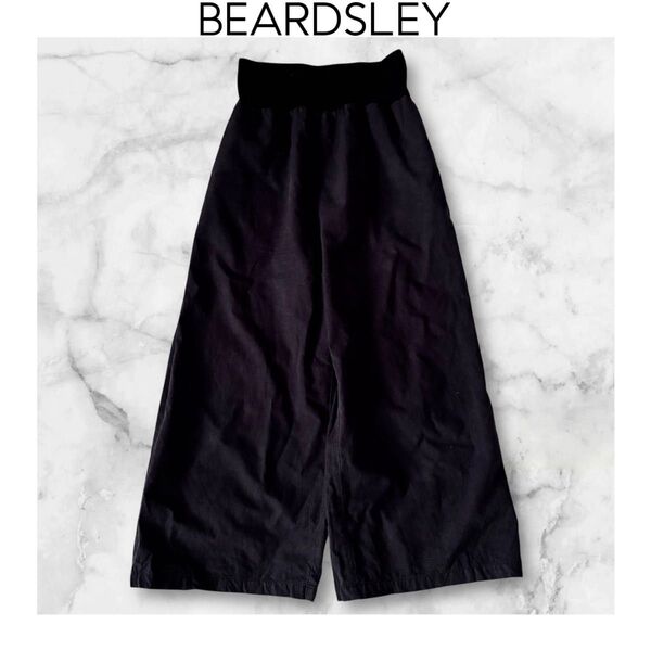 BEARDSLEY ウエストリブパンツ ブラック ビアズリー コットン ウエストゴム ワイドパンツ 楽ちん シルク リネン 黒