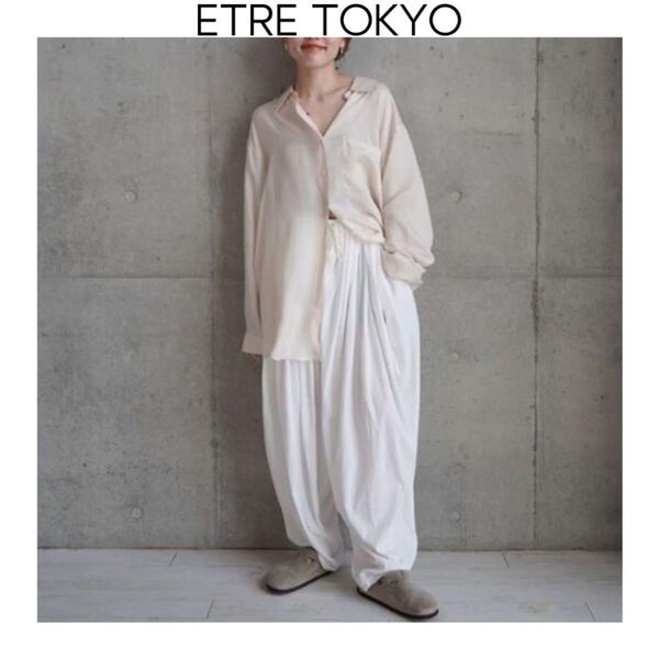 ETRE TOKYO ウエストギャザーバルーンカットパンツ ホワイト エトレトウキョウ コットン ゆったり ルーズ ウエストゴム