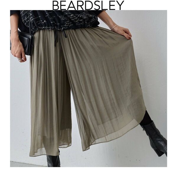 BEARDSLEY シワシフォンギャザーパンツ カーキ 緑 グリーン ウエストゴム プリーツ ワイド 0 低身長用
