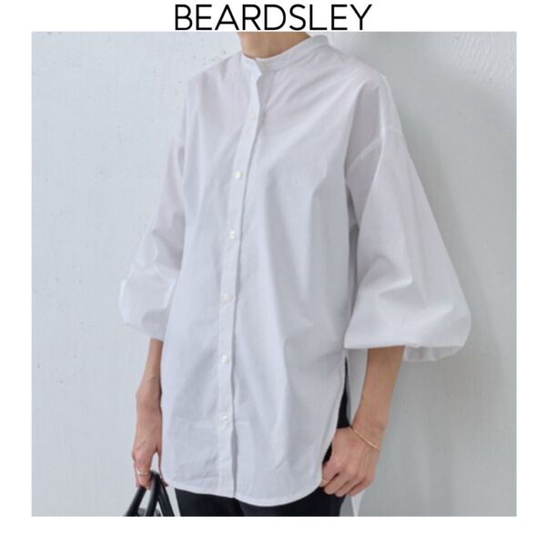 BEARDSLEY ビアズリー ギャザーカフスシャツ ホワイト 白 ブラウス コットン 綿 ボリュームスリーブ バンドカラー