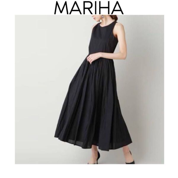 MARIHA 夏のレディのドレス ブラック 黒 マリハ マキシ丈 コットン 綿 ノースリーブ マキシワンピース フリーサイズ