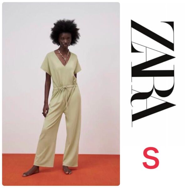 ZARA ザラ ワイドレッグサマーニット ジャンプスーツ S オールインワン ピスタチオ オールインワン セットアップ パンツ