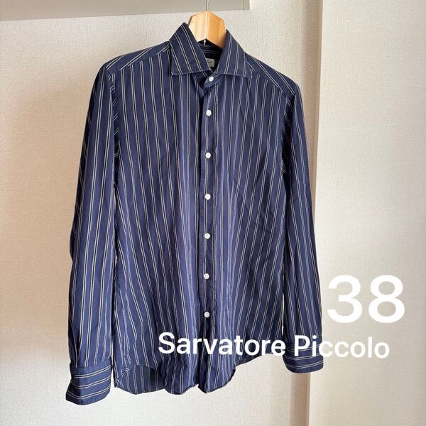 Salvatore Piccolo メンズ ストライプ シャツ ネイビー 38 used品 ストラスブルゴ バーニーズ トゥモロー