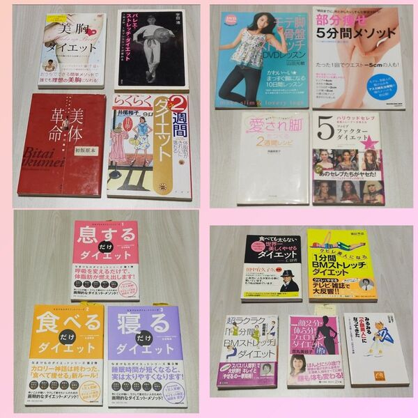 ダイエット 小顔 美胸 DVD1枚・本15冊/バレエストレッチ,美体革命,2週間ダイエット,愛され脚,なまけものダイエットシリーズ