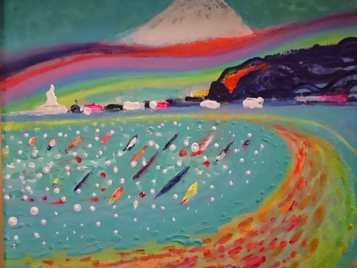 Kokubikyo Susumu Sekiguchi, Mont Fuji et côte d'Enoshima, peinture à l'huile, F6 n° : 40, 9×31, 8 cm, Peinture à l'huile unique en son genre, Peinture à l'huile neuve de haute qualité avec cadre, Signé à la main et authenticité garantie, peinture, peinture à l'huile, Nature, Peinture de paysage