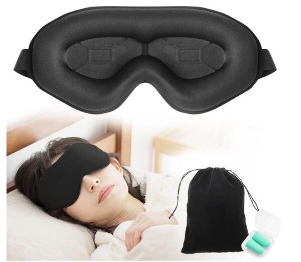 アイマスク 睡眠用 3D立体型 安眠 遮光 通気性 軽量 快眠 旅行用3D 遮光デザイン 耳栓セット(ブラック) 【2747】PL