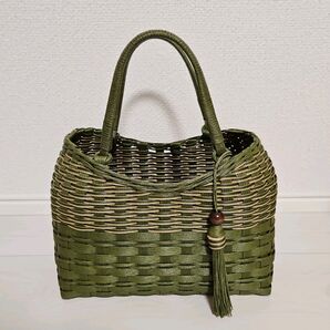 かごバッグ 抹茶ボーダー ハンドメイド