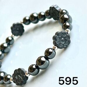 No.595 天然石ブレスレット パワーストーン ハンドメイド ヘマタイト